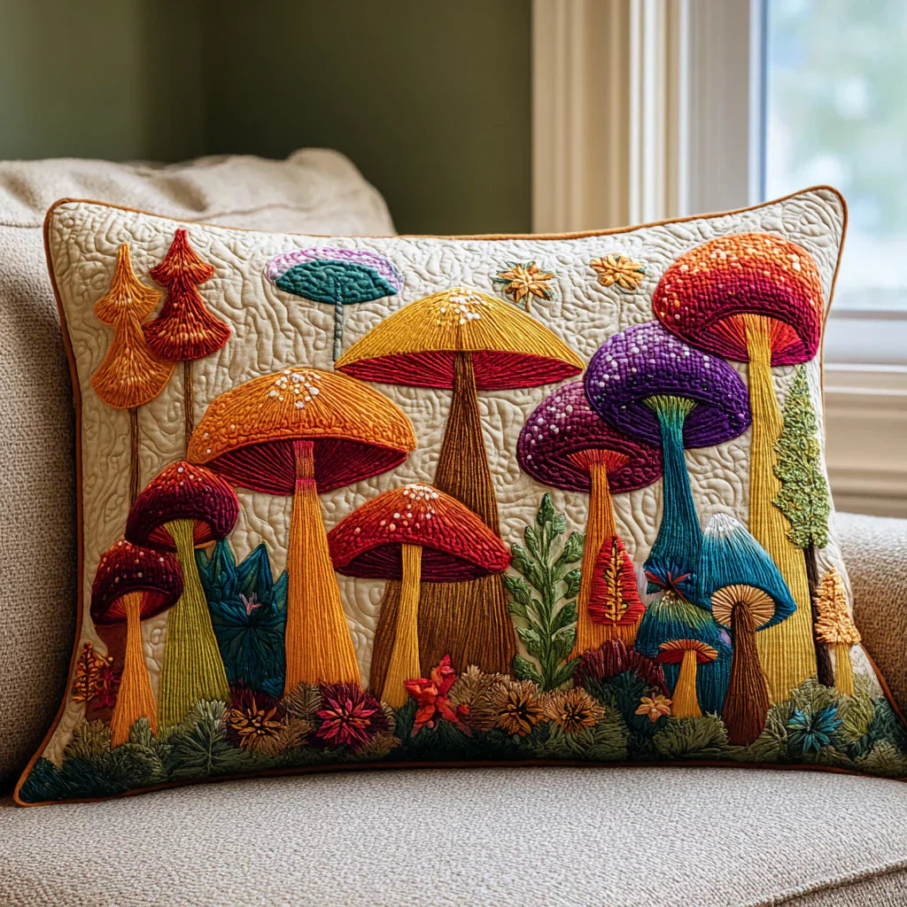 Mushroom Garden Quilted Pillowcase