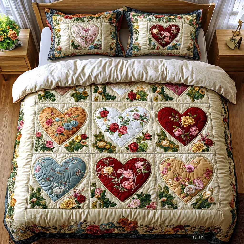 Passionate Hearts 3-Piece Quilted Bedding Collection