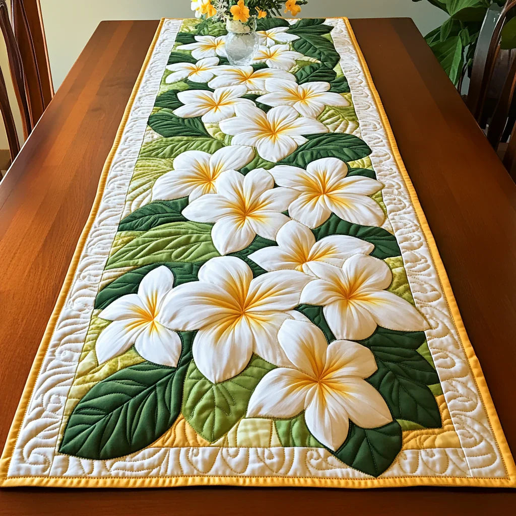 Plumeria Flower Quilted Table Runner