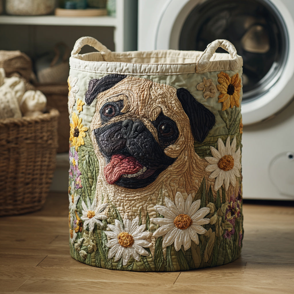Pug in Daisies Laundry Basket