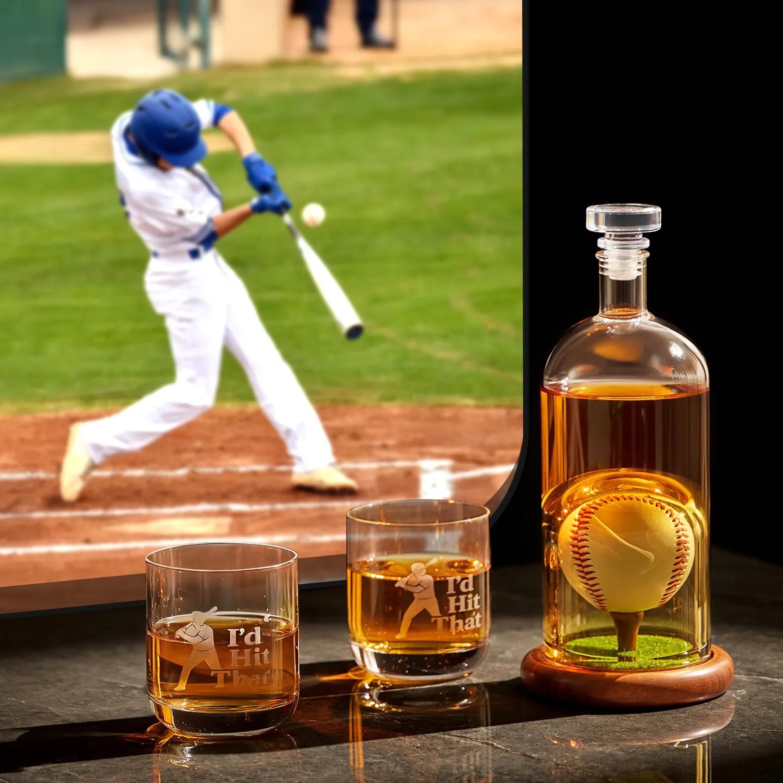 Whiskey Bottle - Baseball Set Edition with Glasses
