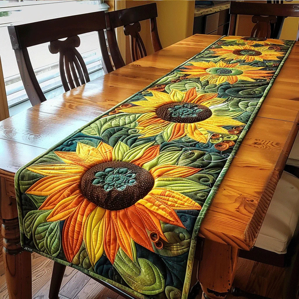 Artistic Sunflower Garden Quilted Table Runner