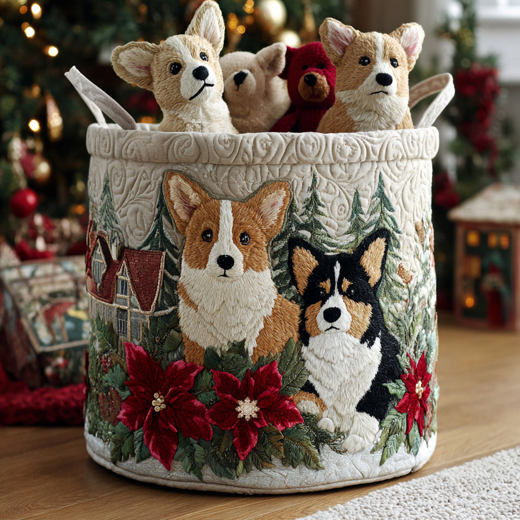 Christmas Corgi Joy Laundry Basket