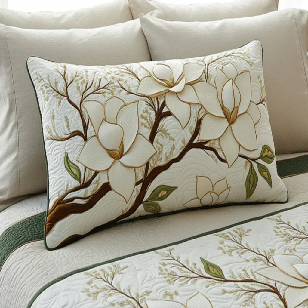 Magnolia Flower Quilted Pillowcase